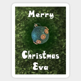 Merry Christmas Eva - Green Glitter Ball Ornament with Beaded Flowers :) Sticker